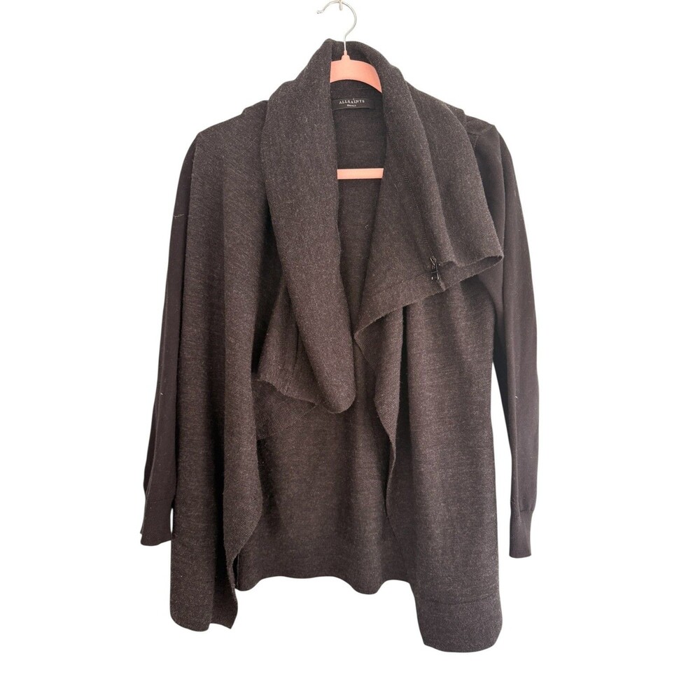 AllSaints Vintage Women's Black Wool Sleeve Knit Cardigan size Small Pockets